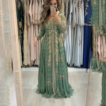 платье Maroko seal kaftan Ametlik õhtukleidid V Kaela Appliques Pika varrukaga, kanna erisündmuse Kleidid платье для свадебной вечери